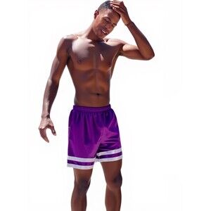 Xara 90s Rare Vintage Nylon Glanz Soccer Shorts Purple White Silky Shiny